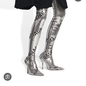 Balenciaga OTK Sequin Logo Knife Boots Sz 36